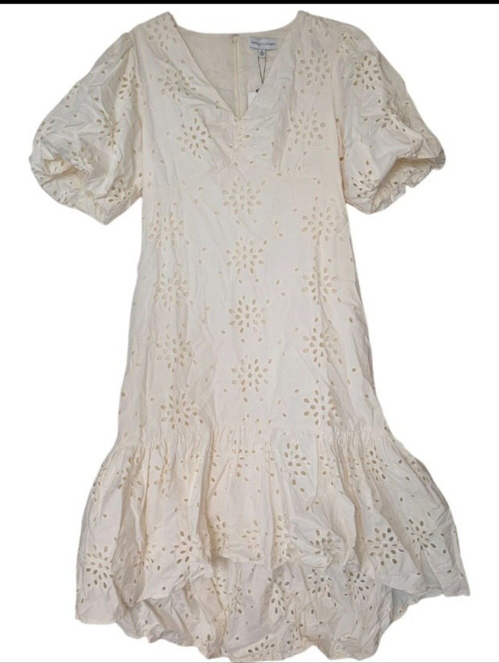 Cotton Ruffle Eyelet Dress Hi Low  Flounce Boho Alternative‎ Bride Garden Party